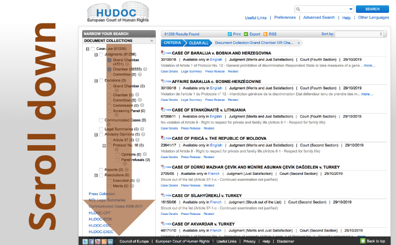 Usage of HUDOC